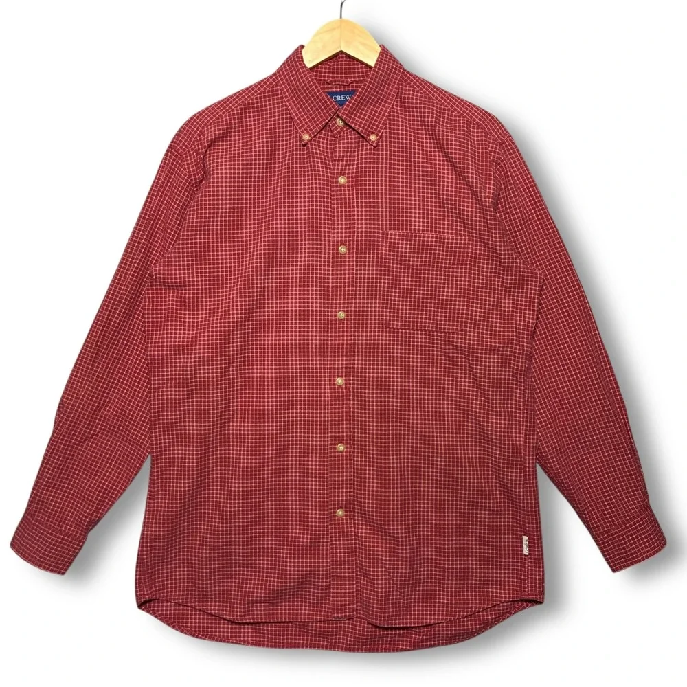 J‎ Crew Red Plaid Button Down Long Sleeve Shirt Men's S Cotton